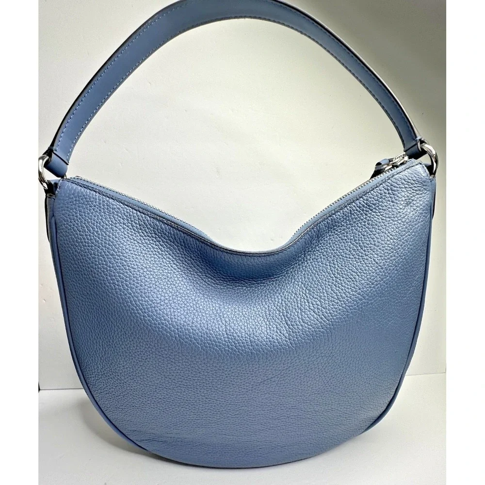 Michael Kors Dover Blue Leather Hobo Purse Shoulder Bag Half Moon